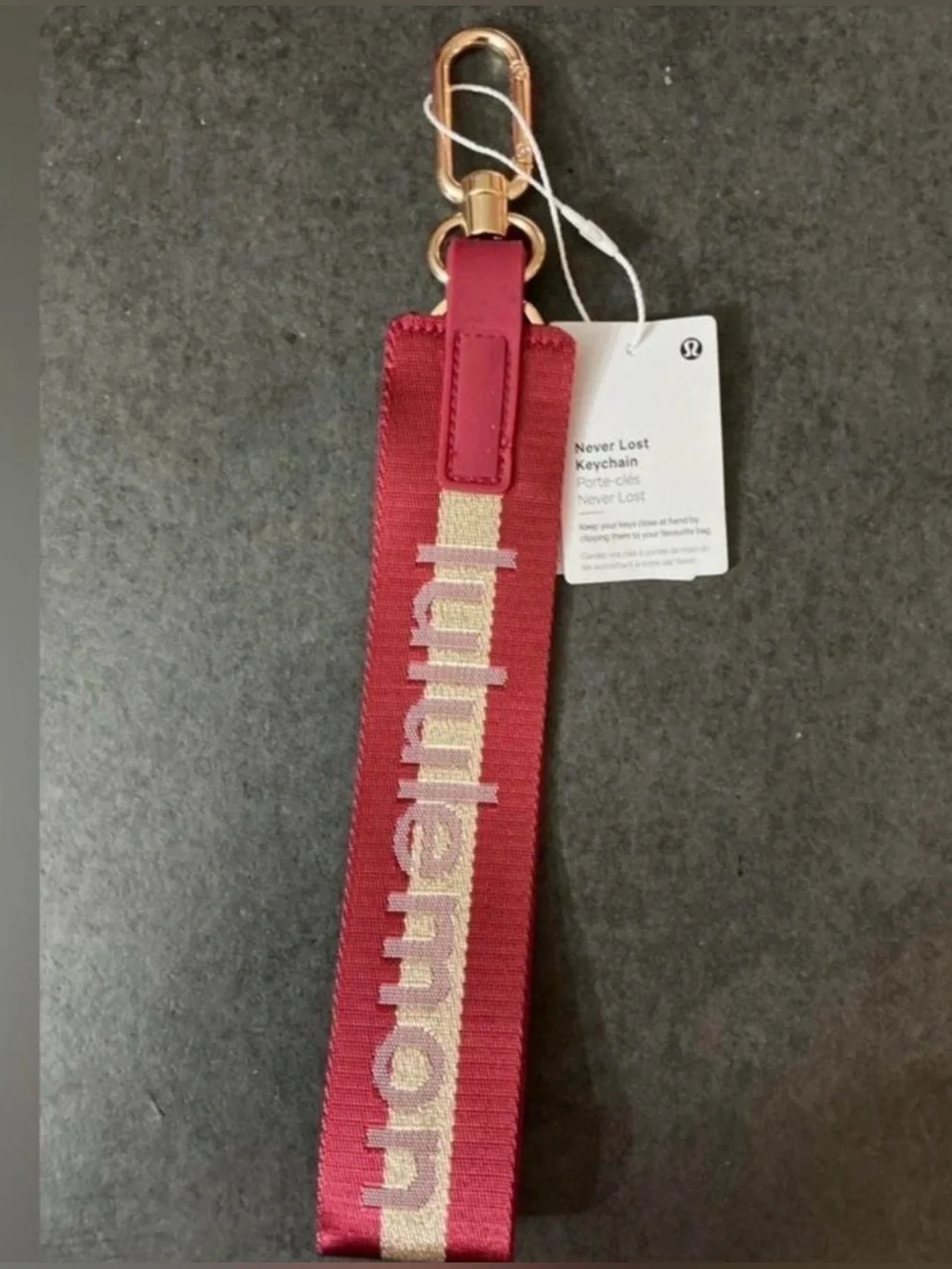 Lululemon red never lost Keychain
